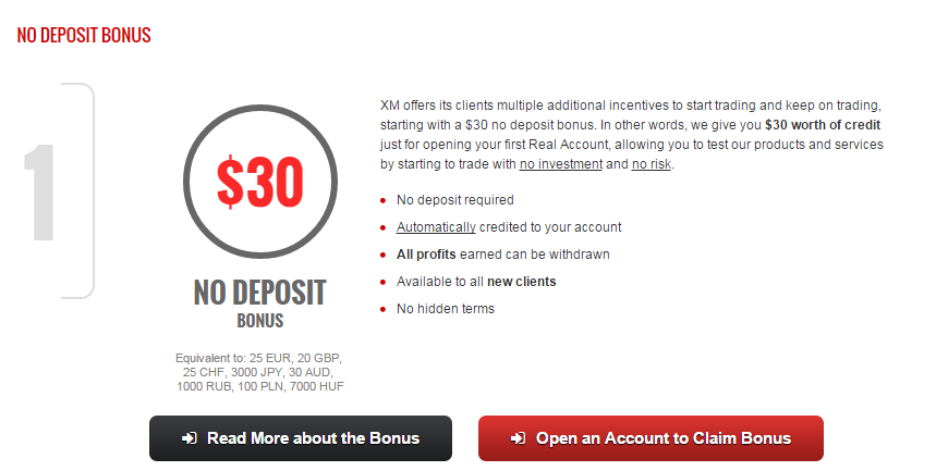 $30 No Deposit Bonus